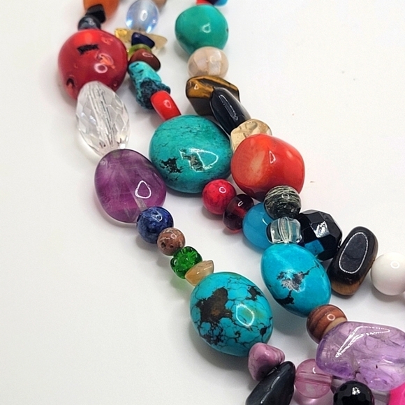 Vintage Southwestern Colorful Multi Gemstone Double or Triple Wear Necklace - Picture 4 of 11